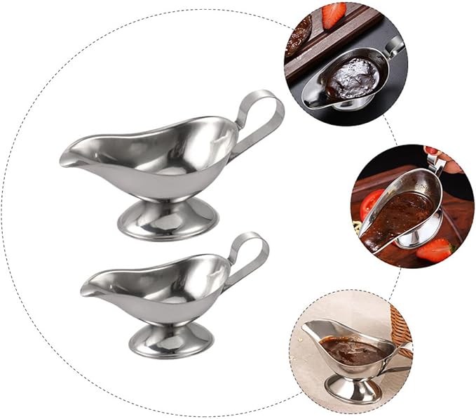 Zerodeko Stainless Steel Gravy Boat Set 4 Pcs with Lid Sauce Dispensers for Kitchen Dining Ideal for Gravy Steak Sauce Salad Dressing and Reusable Cups