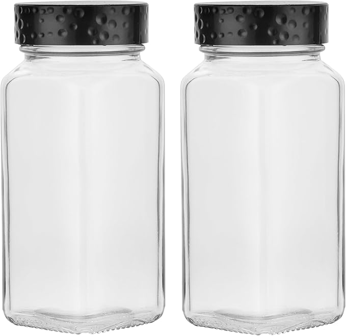 2pcs Black Spice Jars, 4 oz Glass Seasoning Bottles, Spices Container, Empty Spice Jars, Square Spice Bottles with Airtight Plastic Caps with Shaker Lids
