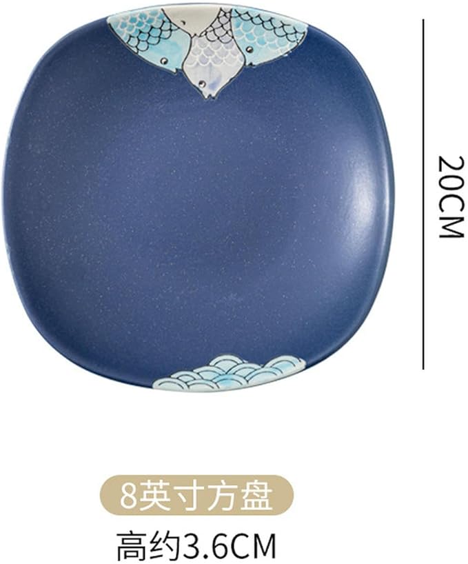 Japanese minimalist home cute cartoon creative ceramic plate - 8-inch square plate (blue Yuyue)
