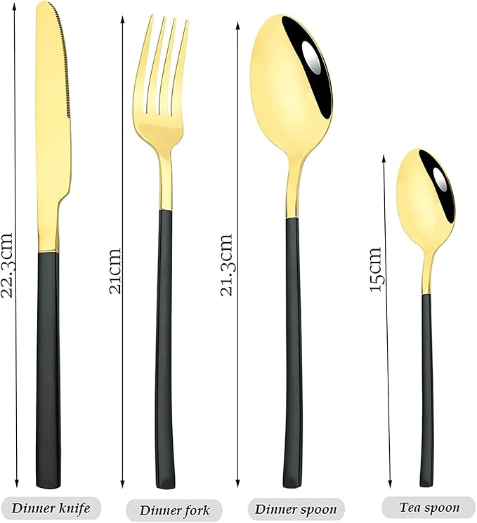 24-Piece Flatware Set, 18/0 Stainless Steel Knife Fork Spoon Teaspoon Silverware Set, Service for 6, Blue slender handle Gold