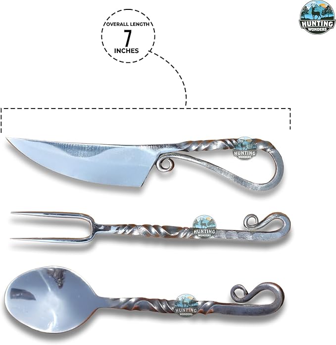Customize Stainless Steel Viking Medieval Feasting Set, Handmade Mirror Polished Viking Twisted Pattern Flatware With Leather Pouch, Perfect for Cosplay and Gift for Loved Ones (Person 6)
