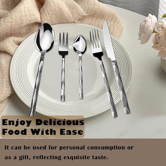 Silverware Set for 4, 20 Piece Heavy Duty Stainless Steel Serving Flatware Utensils Set, Mirror Finish, Elegant & Durable, Modern Design Dishwasher Safe Cutlery Set for Home Wedding Housewarming