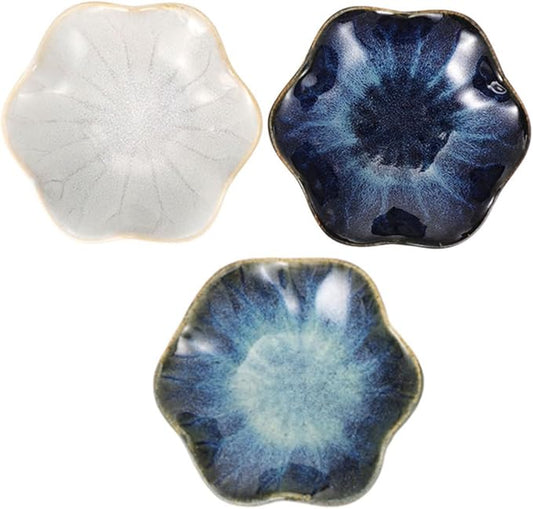 3pcs Ceramic Condiment Plates Unique Seasoning Dishes for Sauces Appetizers More Gradient Original Rice Vintage for Entertaining and Daily Use