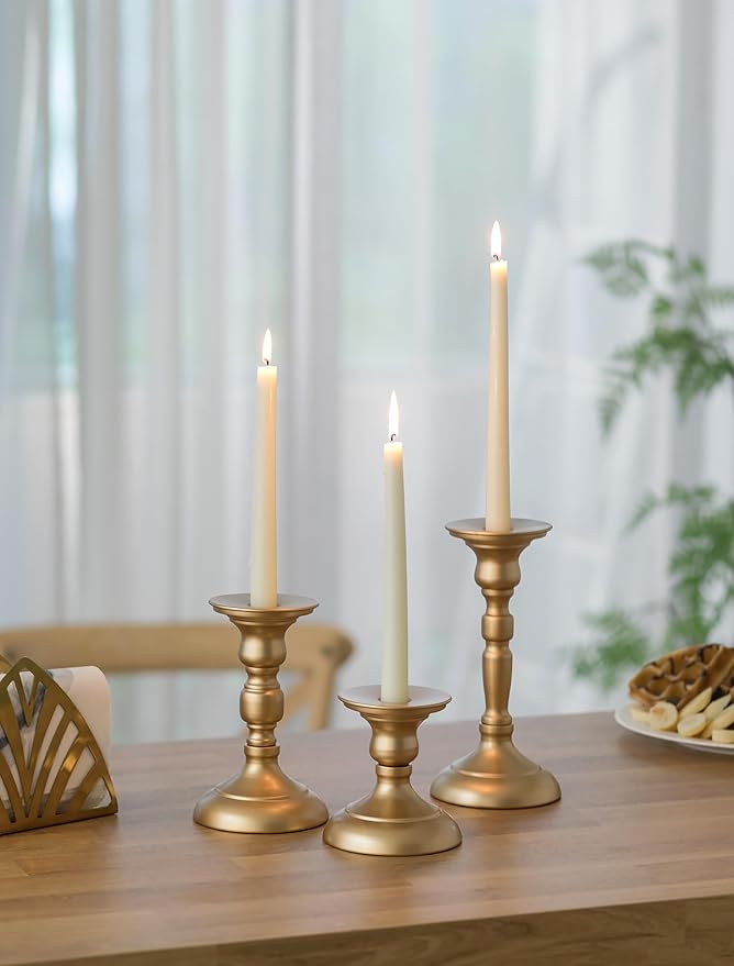 Sziqiqi Gold Candle Holders Decor: Candle Holders for Pillars Candlesticks - Taper Candleholders Set of 3 for Wedding Table Fireplace Mantel Holiday