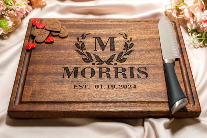 Personalized Chopping Block Custom Engraved Laurel Initial Design (#011) Wedding or Anniversary-Housewarming or Corporate Gift USA Handmade by Wedding Gift Boutique
