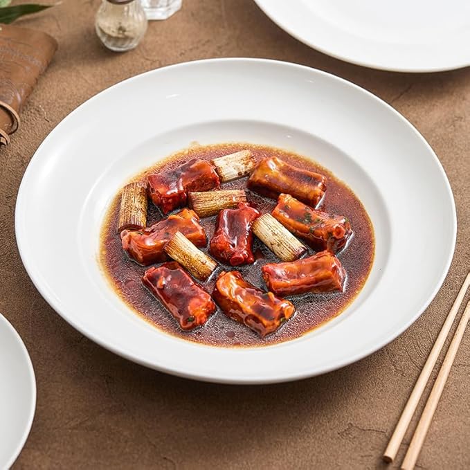 Appetizer Plates Plate Tableware Deep Soup Plate Large Vegetable Plate Household White Ceramic Plate Cheap Plates(Large)