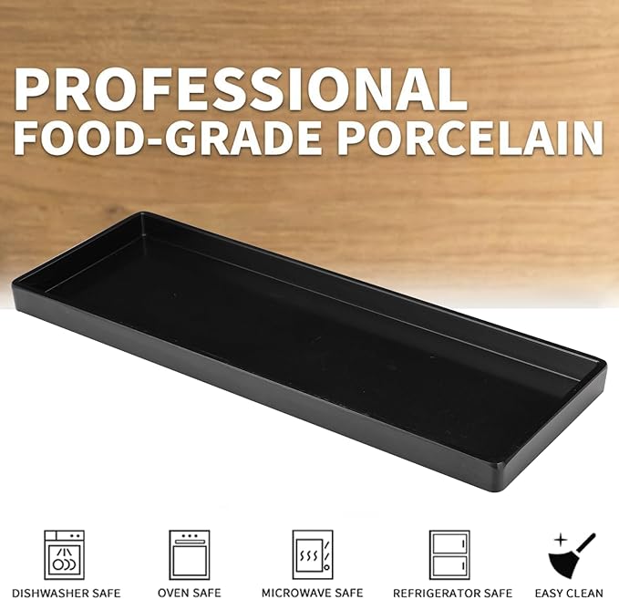 Matte Black Plastic Serving Platters (13 x 4.6 Inch Rectangle Plates) Serving Dishes for Entertaining, Food, Appetizers, Desserts, Cheese Board, Charcuterie, Sushi - Set of 4 Party Trays