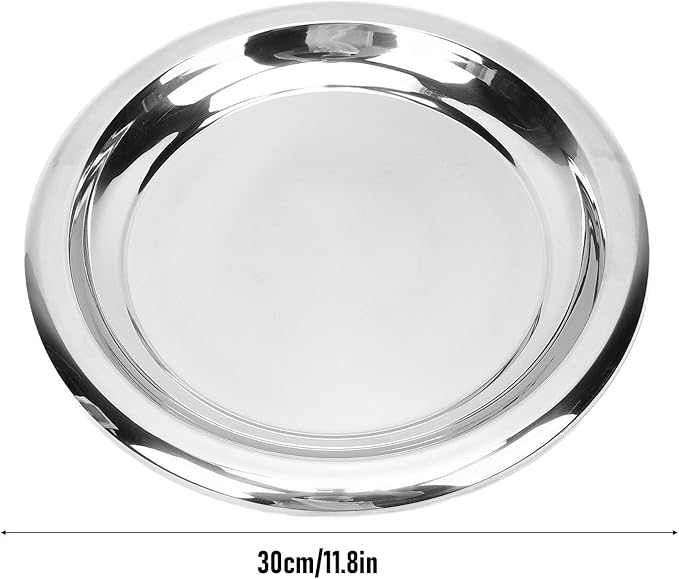Stainless Steel Round Serving Tray, Serving Platter Mirror Polished Silver Decorative Tray for Coffee Table Party (58mm)