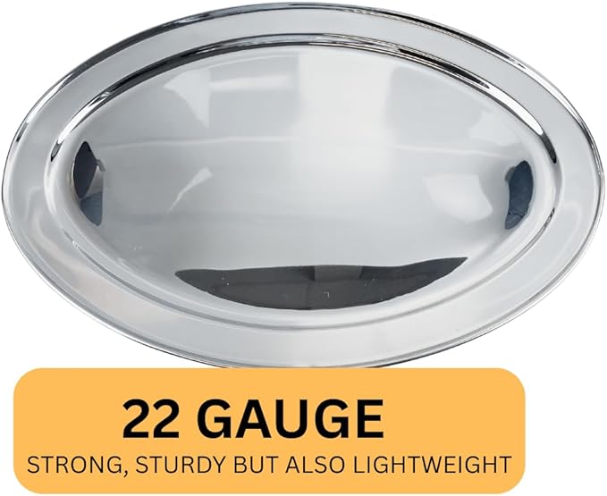 22" x 16" Large Oval Stainless Steel Tray | Elegant | Robust | Multi-Occasion Serveware | Dishwasher Safe | Timeless Aesthetics for Graceful Entertaining