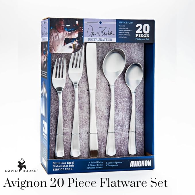David Burke 20-Piece Avignon Flatware Set - Premium Stainless Steel Silverware, Elegant Utensil Set, Service for 4