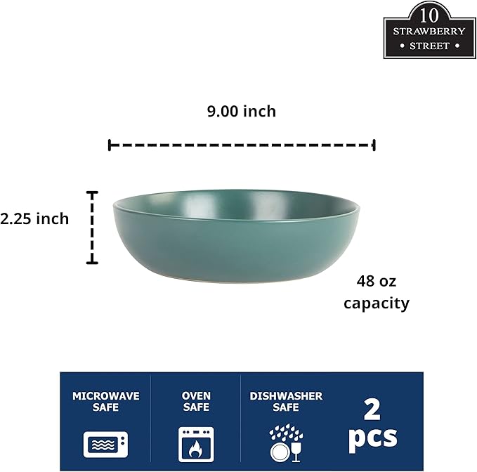 10 Strawberry Street Wazee Matte 9"/48oz Serving Bowl, Set of 2, Emerald Green