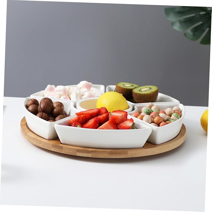 PRETYZOOM 1Set Ceramic Divided Serving Tray with Multi-Compartment Food Dish for Fruits Snacks Appetizers and Desserts Large Capacity Plate for Home Dining and Entertaining
