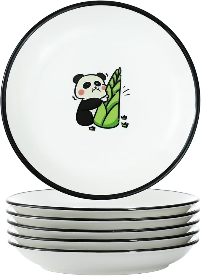 SOCOSY Super Cute Cartoon Panda Ceramic Sauce Dishes, Seasoning Dishes, Little Cat Dog Bird Feeding Bowls, Sushi Soy Dipping Bowls, Appetizer Plates, Dessert Plates-Panda-5 Inch, Set of 6