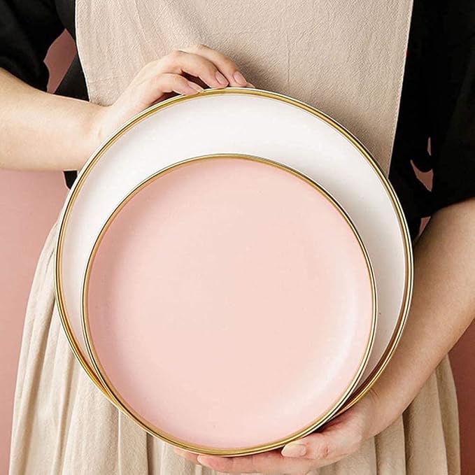 Porcelain Dinnerware Sets Plates and Bowls Sets 30 Pieces Porcelain Dinnerware Set, Nordic Style Tableware Set, Pink and White Dish with Phnom Penh, Dishwasher Safe
