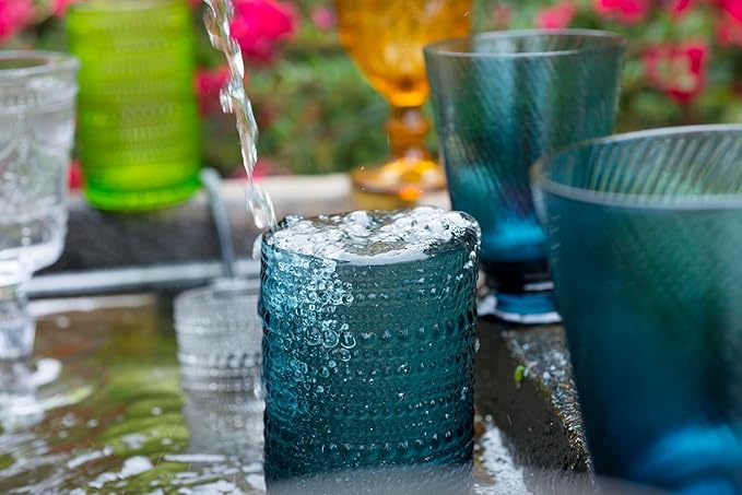 Fortessa Jupiter Beaded Hobnail Glass, 13 Ounce Iced Beverage (Set of 6), Sage Green