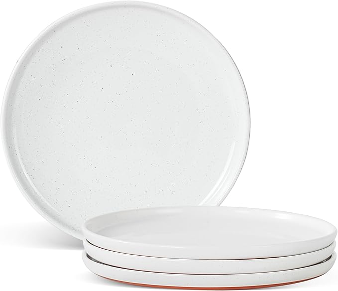 Ceramic Dinner Plates, 10.25 Inch Flat Dish Set for 4, Perfect for Family and Entertaining, Microwave & Dishwasher Safe, Dinner Dishes for Steak, Sandwiches, Pizza, Pasta, Elegant White