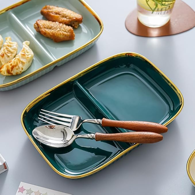 Porcelain Healthy Eating Plate, Ceramic 2 Compartment Divided Plates, Portion Control Plates for Adults Weight Loss, Length: 23.8cm/9.37 inch