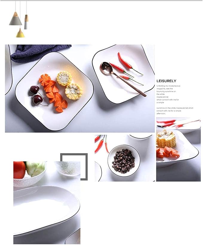 Dishes/Plate/Bowl Set,16 Pieces White Black Line Ceramic Tableware Dinner Set