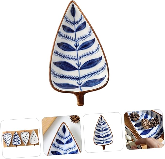 Cabilock Creative Japanese Hand-Painted Ceramic Snack Dish Leaf-Shaped Sauce and Seasoning Plate for Appetizers and Desserts for Home Use and Entertaining