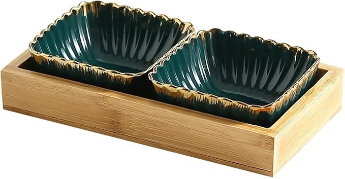 Dipping Sauce Dish Dipping Bowl Appetizer Plates Multi Grid Sauce Dish Green Gold Rim Snack Storage Tray Ceramic Dish Wooden Dessert Tray Candy Fruit Platter Tea Plate Home Dipping Sauce Bowls/Dishes