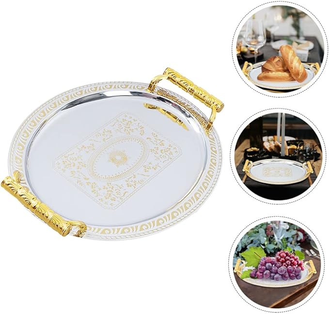 Garneck Stainless Steel Tray Handles Two Serving Tray for Food European Style Dessert Serving Dish