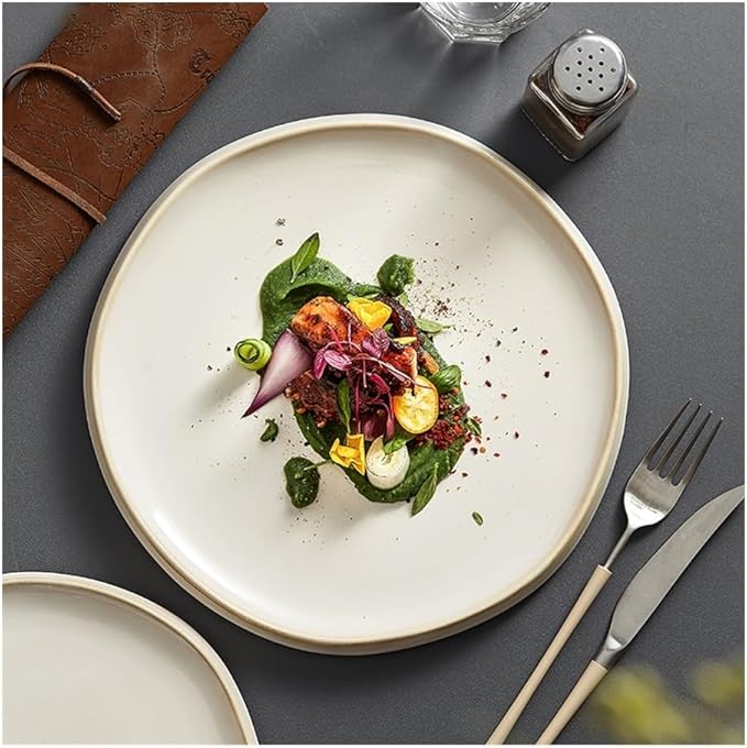 Dining Plate, Simple Ceramic Dinner Plates Round Pasta Steak Plate Restaurant Solid Color Creative Tableware Snack Dessert Tray Cooking Dishes,Kitchen Plates，One Color 6 inch