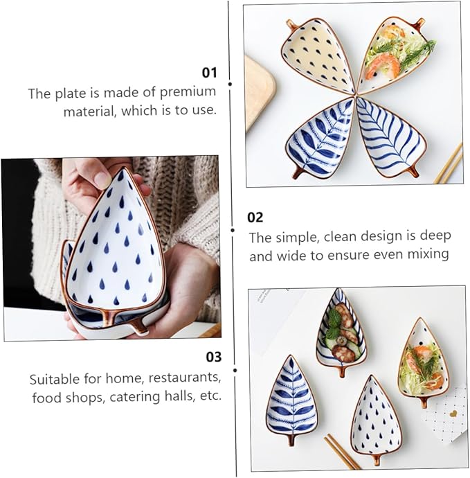 KICHOUSE 3Pcs Ceramic Snack Plates for Dipping Sauce Appetizer Dish Random Styles for Home Kitchen Outdoor Bbq and Parties and Design
