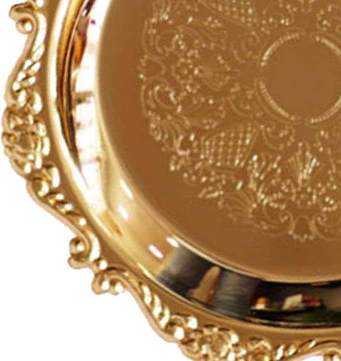 Round Fruit Plate, Metal Food Serving Tray Vintage Round Fruits Serving Platter Plates, Fruit Tray Dessert Cake Decorative Disk for Cakes, Desserts, and Baked Goods Wedding Party(Golden)