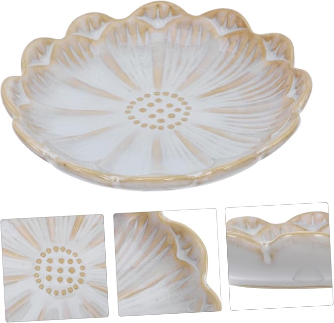 IMIKEYA Classic Vintage Ceramic Plate 3-Piece Set for Dipping Sauce Mustard Soy Sunflower Motif in White
