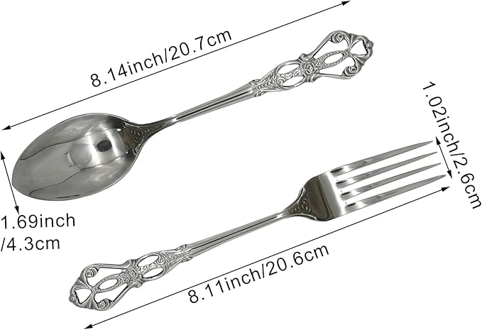 24Pcs Vintage Baroque Silverware Set 18/10(304) Stainless Steel Luxury Antique Western Royal Style Flatware Set include Hollow Relief Handle Spoon Fork Knife, Service for 6