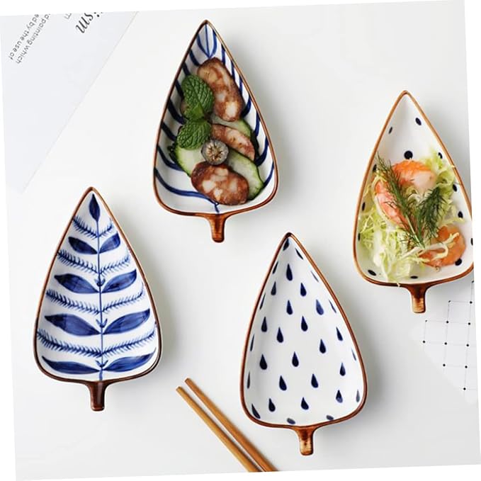 Ciieeo Leaf Shaped Ceramic Dipping Bowls Versatile Seasoning Dish Snack Plate for Appetizers Fruits and Condiments Unique Design for Home Parties Outdoor Events Random Pattern