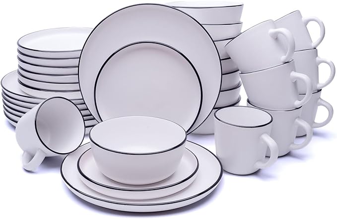 MÜLLERHEIM 903 Minimalist Collection 32-Piece Contemporary Ceramic Stoneware Dinnerware Sets for 8, Matte Frost White Plates and Bowls sets, Dinner Plates Set, Salad Dish Set, Bowls, Cup