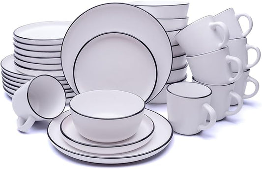 MÜLLERHEIM 903 Minimalist Collection 32-Piece Contemporary Ceramic Stoneware Dinnerware Sets for 8, Matte Frost White Plates and Bowls sets, Dinner Plates Set, Salad Dish Set, Bowls, Cup