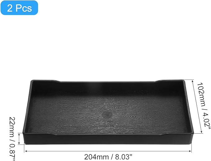 uxcell 2Pcs Serving Tray Small Black Mini Tray 4" x 8" Plastic Rectangular Wooden Serving Trays Decorative Ottoman Platter for Breakfast Kitchen Bathroom