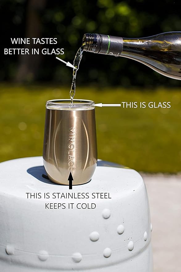 Vinglacé Wine Bottle Chiller Gift Set- Portable Stainless Steel Wine Cooler with 2 Stemless Wine Glasses, Rose