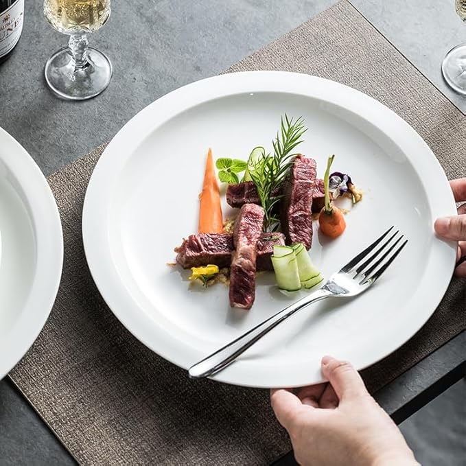Modern Large Dinner Plates 7.5-inch Simple White Ceramic Round Commercial Western Steak Dinner Plate Home Wide-rim Appetizer Kitchen Tableware Stackable Dinner Plates