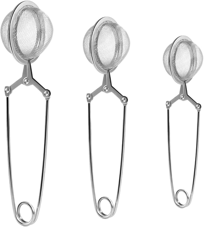 Snap Ball Tea Strainer, Stainless Steel Tea Infuser Filter with Handle for Loose Leaf Tea, Spices, Seasonings 3 Pack S/M/L (3PCS, Stainless Steel)