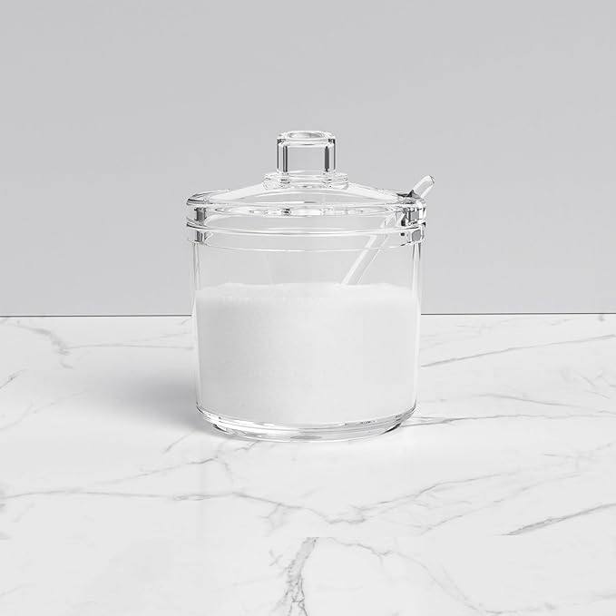 Sugar Container with Lid and Spoon,Sugar Bowl Acrylic Jar for Coffee Bar Accessories Coffee Canister Kitchen Decor (Small)