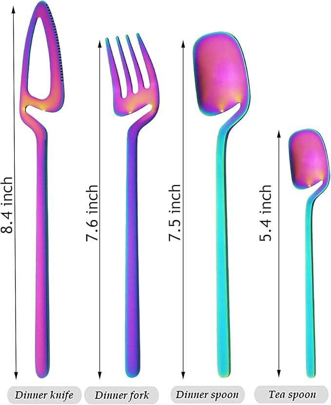 24-Pieces Hangable & Cute 18/10 Stainless Steel Flatware Set, Matte Cutlery Set Kitchen Dinnerware Include Knife/Fork/Spoon/Teaspoon Service for 6, Rainbow