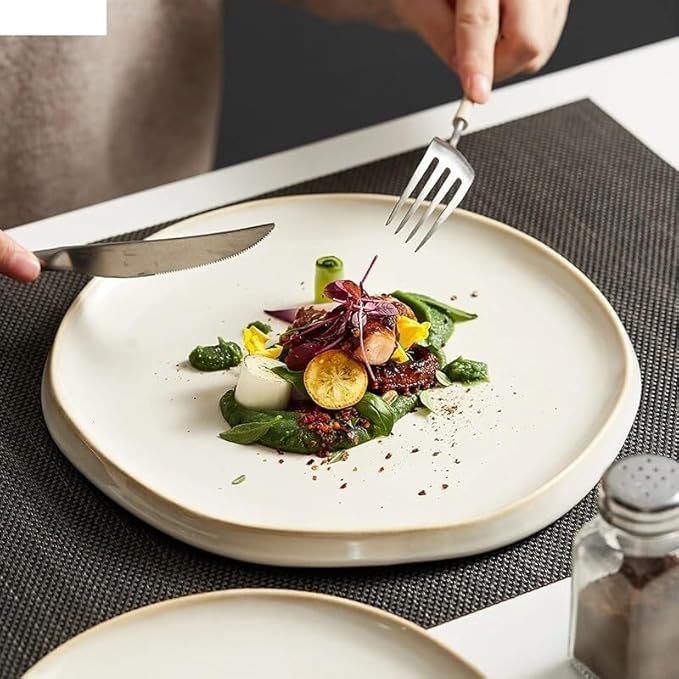Dessert Plates Simple Ceramic Dinner Plates Round Pasta Steak Plate Restaurant Solid Color Creative Tableware Snack Dessert Tray Cooking Dishes Dinner Plate Dinner Tableware(8 inch)