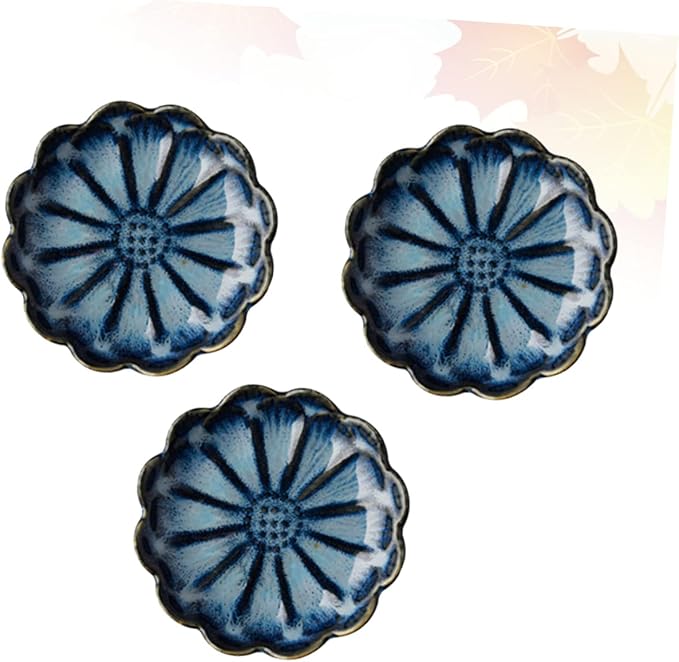 Veemoon Sunflower Shaped Seasoning Plates Dish Bowl Set of 3 Japanese Ceramic Plate for Dipping