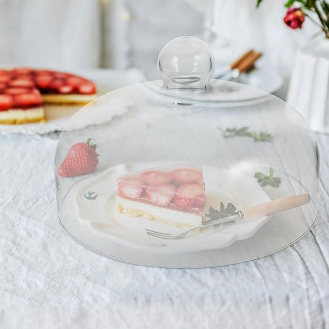 Housoutil Glass Cake Dome Cover, 10 Inch Clear Round Cake Cover, Glass Dessert Dome Lid for Kitchen, Birthday, Weddings, Party, Appetizer Dessert & Cheese Serving Platter