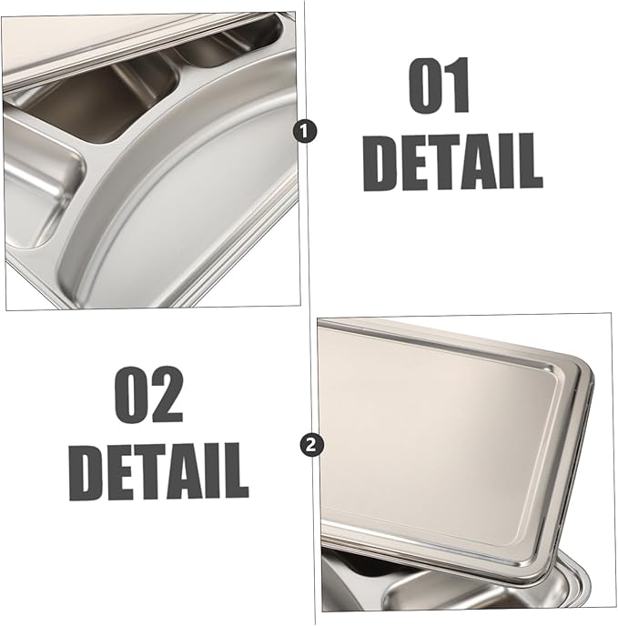 Stainless Steel Deep Compartment Lunch Tray Lid Sturdy Food Divided Plate for Students for School Lunches and Meal Prep