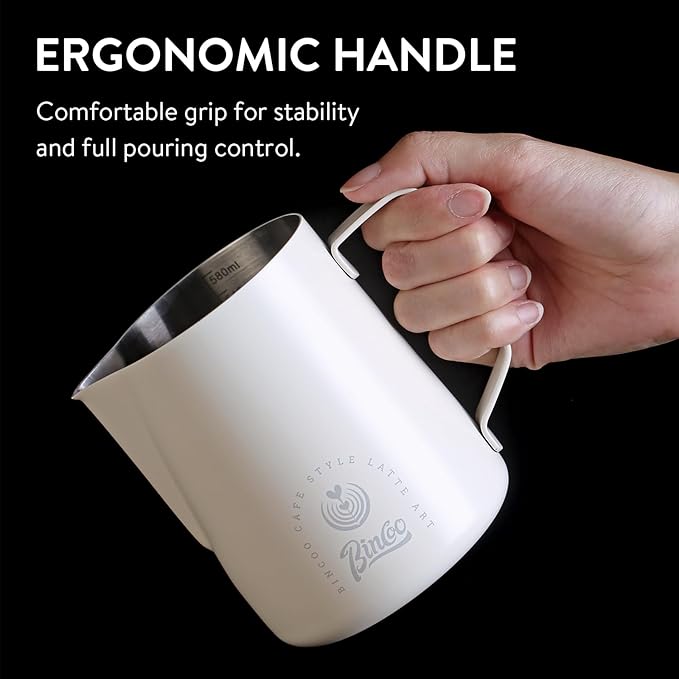 Milk Frothing Pitcher 350ml/12oz,Stainless Steel Latte Art Cup with Dual Arc Spout,Sharp Pouring Tip & Ergonomic Handle for Espresso Coffee Latte Cappuccino