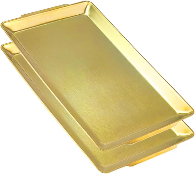 15.8" x 9.5" Large Serving Platters Set of 2, Stainless Steel Heavy-Duty Large Serving Trays, Gold Rectangular Plates for Food, Fruit, Party, Wedding, Christmas, Chip and Scratch Resistant