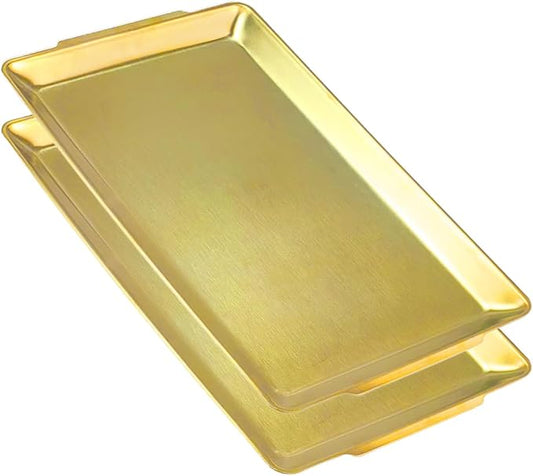 15.8" x 9.5" Large Serving Platters Set of 2, Stainless Steel Heavy-Duty Large Serving Trays, Gold Rectangular Plates for Food, Fruit, Party, Wedding, Christmas, Chip and Scratch Resistant