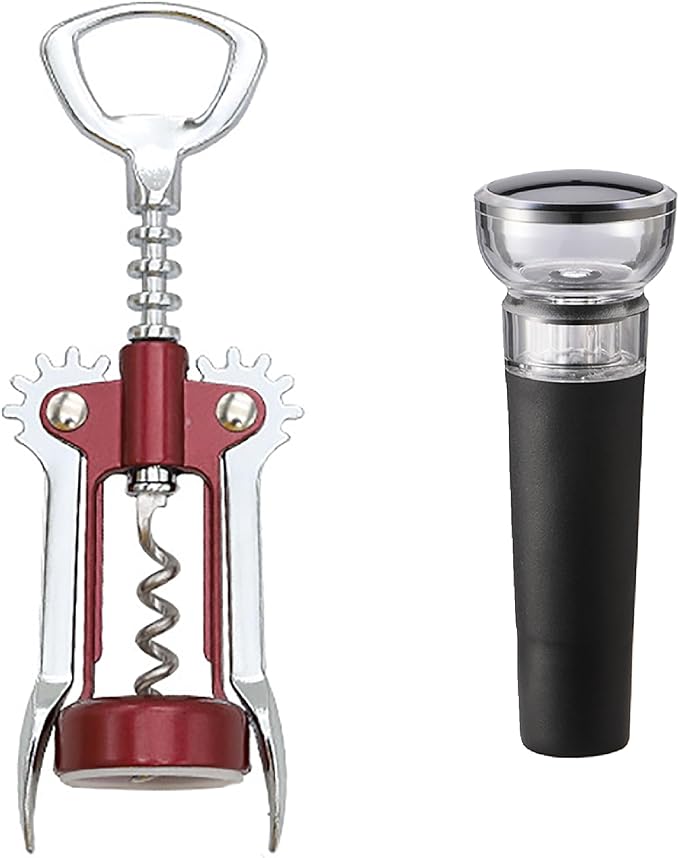 Wine Opener, Zinc Alloy Premium Wing Corkscrew Wine Bottle Opener, Multi-Purpose Opener for Beer and Soft Drinks, Wine Cork Opener with Vacuum Wine Stopper for Wine Enthusiast Waiters-Sleeve Anchors
