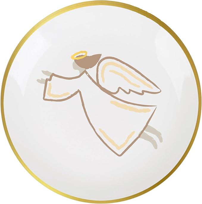 Mary Square Festive Holiday Traditional Angel 6 Inch Ceramic Entertaining Christmas Tabletop Décor Round Appetizer Mini Serving Dish Plate