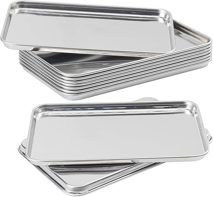 10 Pack Rectangle Stainless Steel Surgical Tray, 9 x 5.83 Inch Surgical Trays, Stainless Steel Medical Trays for Lab Instruments Organizer, Lab, Tattoo, Dental