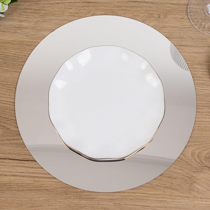 Efavormart 10 Pack Silver Round Acrylic Mirror Tray for Decoration, Circle Candle Plate Centerpiece Bases - 10"